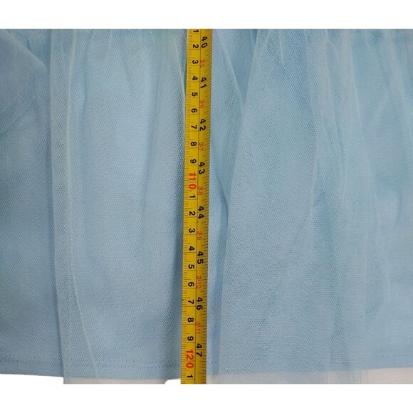 Trixxi Blue Maxi Dress, Ruffled Straps, Smocked Bodice, Size L, Polyester Mesh. - Picture 7 of 7